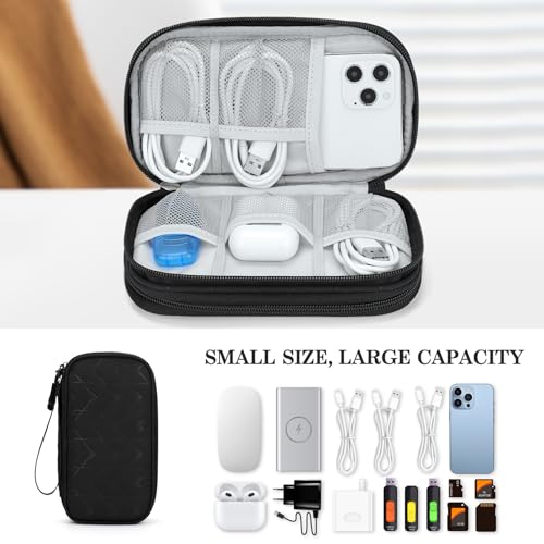 Image of FYY Travel Organizer Pouch Electronic Accessories Carry Case Portable Waterproof Double Layers All-in-One Storage Bag for Cable, Cord, Charger, Phone, Pattern Black