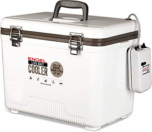 Engel 19Qt Live Bait Cooler Box With 2Nd Gen 2-Speed Portable Aerator Pump. Fishing Bait Station And Minnow Bucket For Shrimp, Minnows, And Other Live Bait - Englbc19-N In White #TOP1