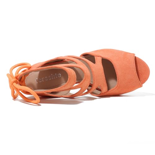 Image of fereshte Women's Lace-Up Gladiator Sandals, Block Heel Open Toe Strappy Shoes