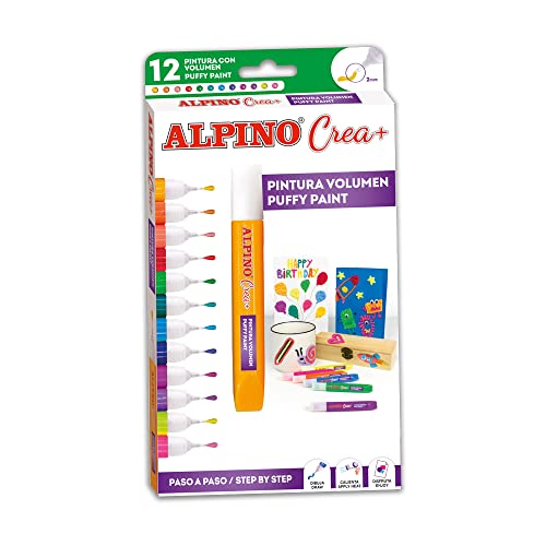 Alpino Lapiz 3D Crea+ - Pintura 3D Efecto Cristal Con 12 Colores - Decoracion Y Manualidades En 3D Para Madera, Textil, Tela, Piedra - Incluye Aplicador, Unica