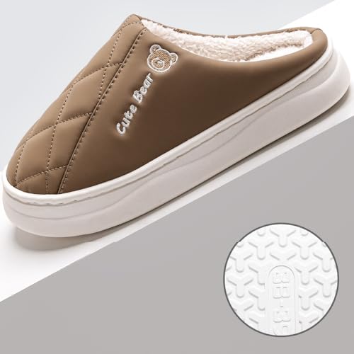 Premium Comfort Thermal Leather Cute Bear Non Slip Women's Fuzzy House Slippers Indoor Soft Warm Kawaii Furry Shoes4