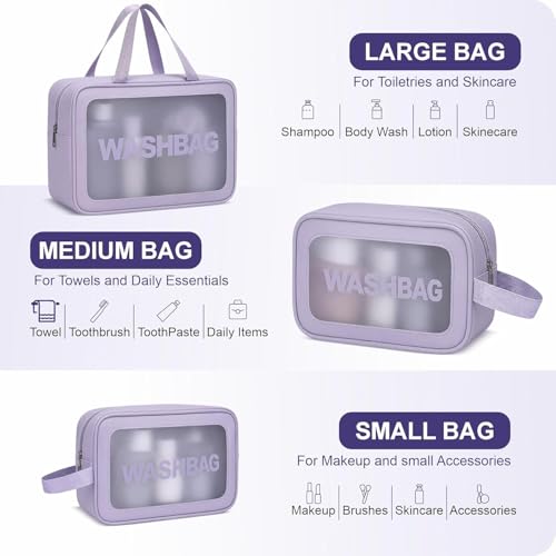 Image of Travel Makeup Pouch Set Toiletry Bag Cosmetic Organizer Bag for Women and Girls Toiletry Storage Kit Set of 3 (Purple)