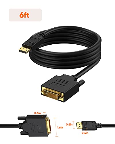 Image of CableCreation DisplayPort to DVI Cable 6FT, DVI to DP Cable, DV I to DisplayPort Adapter Male to Male, 1080P 60Hz Full HD Gold-Plated DVI to DisplayPort Cable 6Feet