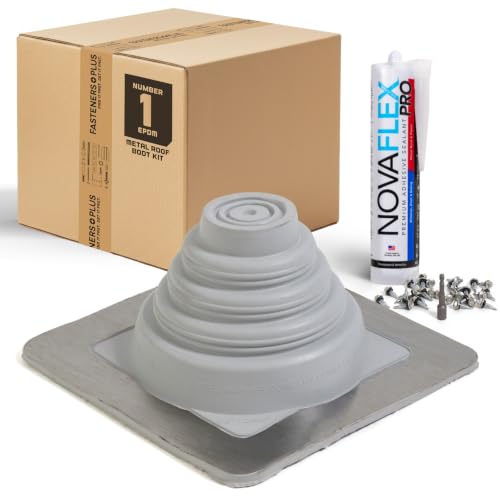 Image of #1 Square EPDM Metal Roof Pipe Flashing Boot with Complete Install Kit (Fits 1 /4 inch - 2-3 /4 inch Pipe OD), Gray