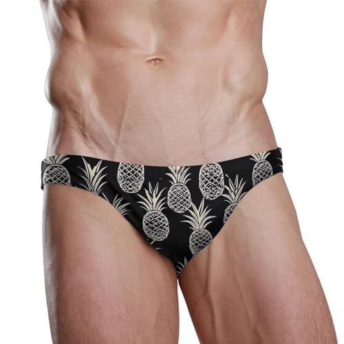 Pineapple Black Men's Swimwear Sexy Bikini Solid Siwmming Briefs 208504592