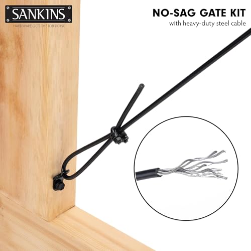 Image of Anti-Sag Gate Kits for Wooden Fence, Black Anti-Sagging Gate Support Cable Kit Hardware, Gate Sag Frame Kit Hardware for Wooden Fence, Wood Gate Door Repair Kit for Outdoor, 2 Pack