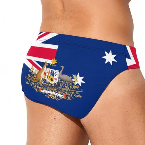 Australia Coat of Arms Flag Mens Swim Briefs Quick Dry Swimming Trunks Training Swimsuit Low Rise Swimwear3