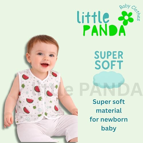 Image of little PANDA Muslin Cotton Baby Jabla | Soft Breathable Newborn Jhabla for Baby 0-3 & 3-6 Months | Organic Cotton Sleeveless Front Open Vest for Boys & Girls