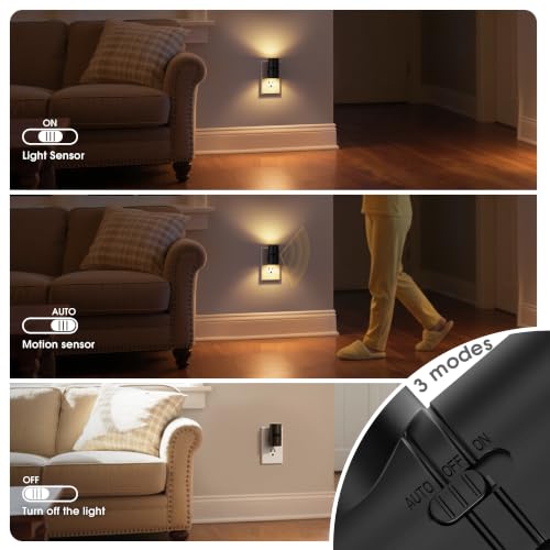 Image of JandCase Motion Night Light, Rotating Night Lights Plug into Wall, 3 Colors