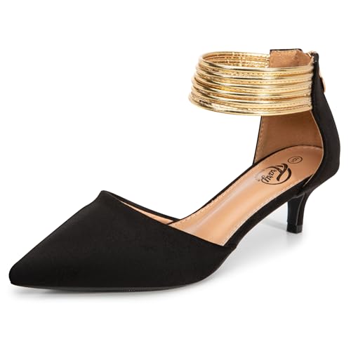 Trary Kitten Heels for Women Closed Pointed Toe Low Stiletto Heels Pumps Shoes Women Comfortable Ankle Strap Pumps 2