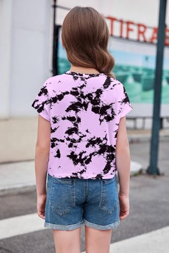 Image of Arshiner Girls Shirt Crop Tops Short Sleeve Summer Drop Shoulder Batwing Sleeve Crewneck Loose T Shirt Tee
