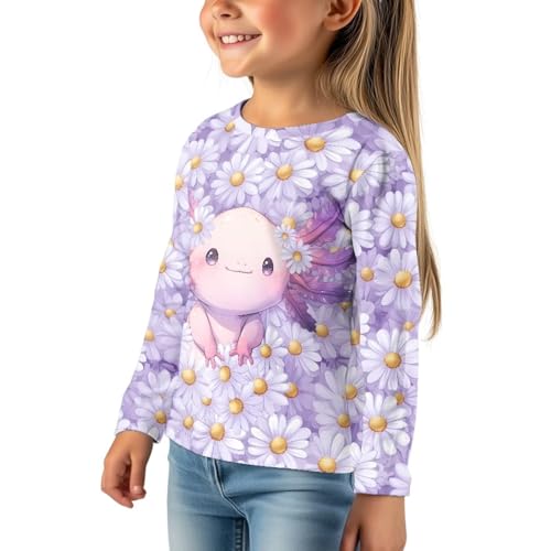 Image of Girls Cartoon Print Long Sleeve Graphic Tee Casual Crew Neck T-Shirts for 3-16 Years Little Girls