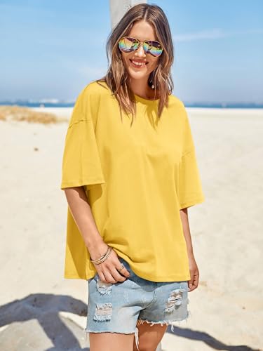 Image of Tankaneo Womens Oversized Tshirts Summer Casual Short Sleeve Crew Neck T Shirt Loose Fit Side Slit Tee Tops