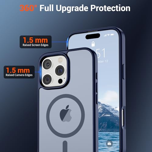 Image of SUPFINE Magnetic for iPhone 16 Pro Case (Compatible with MagSafe) (Military Grade Drop Protection) Slim Translucent Matte Shockproof with Anti-Fingerprint Phone Case,Navy Blue
