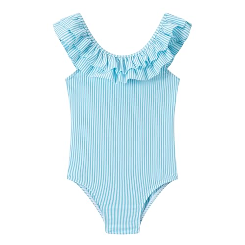 Image of LIZENS Girls One Piece Swimwear Yellow Stripe Ruffle Striped Swimsuit for Kids 2-12
