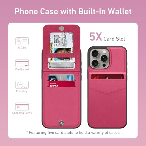 Bemal Capa carteira para iPhone 13 Pro Max, suporte de cartão embutido, bloqueio RFID, suporte de couro PU, fecho magnético, capa de telefone durável à prova de choque para mulheres e homens, rosa
