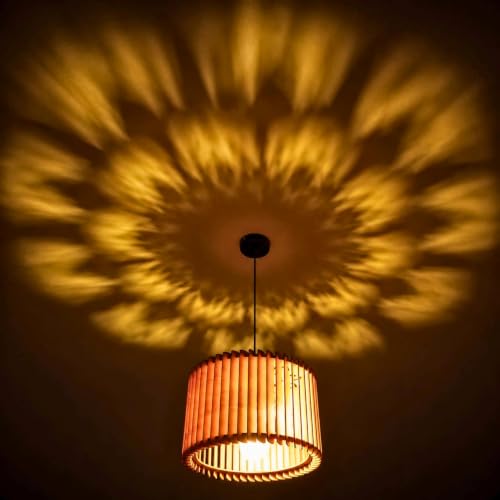Image of Wooden Ceiling Lamp Hanging Pendant Light for Home Decoration | Wood Chandelier for Living Room, Bedroom, Dining Table & Cafe | Elegant Ceiling Shadow Light Patterns | Bulb Included