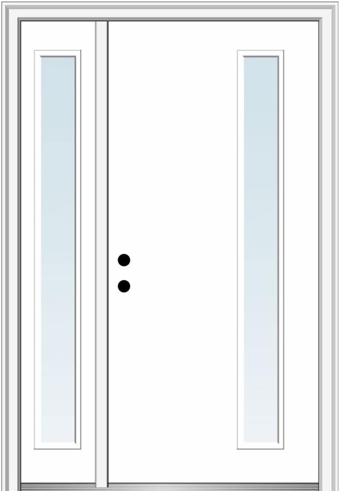 National Door Company, 50" x 80", Fiberglass Smooth, Primed, 1-Lite, Clear Low-E Glass, Prehung Front Door with One Sidelite on 4-9/16" Primed Composite Frame