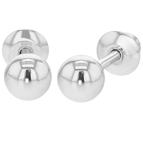 Preisvergleich Produktbild In Season Jewelry Mädchen - Schraubverschluss Ohrringe Traditionelle Sicherheit Einfacher Ball Rhodiniert