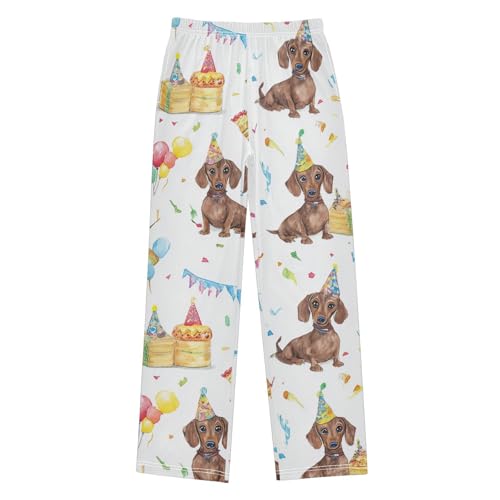 ZZXXB Dachshund Birthday Balloon Boys Long Pants Soft Trousers Elastic Waist Kids Lounge Bottoms with Pockets S-XL