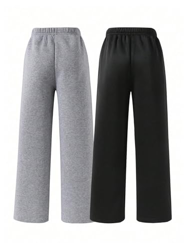 Boy's 2 Packs Sweatpants Elastic Waist Wide Leg Pants Casual Athletic Trousers2