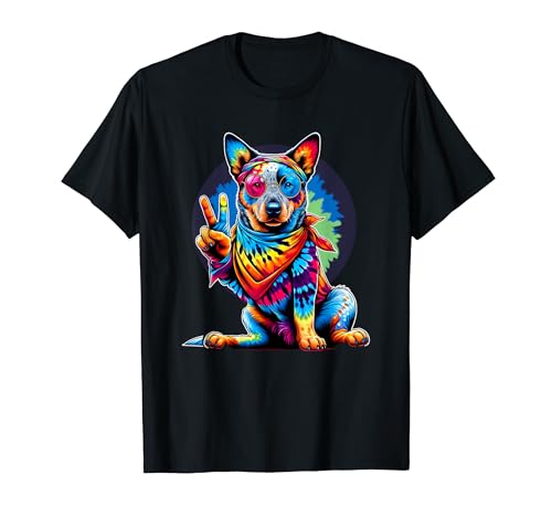 Peace Sign Tie Dye Blue Heeler dog T-Shirt