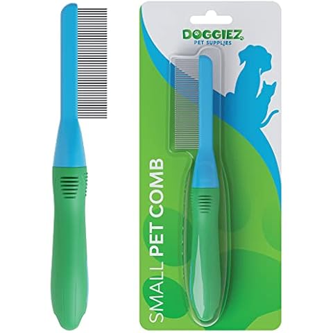 Doggiez Pet Supplies Dog Cat Rabbit & Pet Detangler Comb for Small Pets - Grooming Tool with Round Tip Steel Pins - Anti Slip Hair Buster Cover