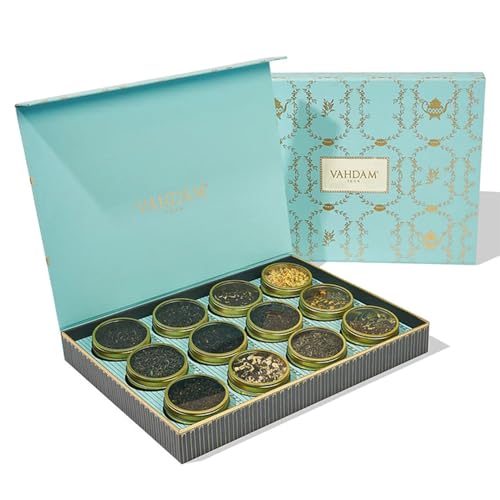 VAHDAM, Bloom - Assorted New Year Tea Gift Set (12 Loose Leaf Tea) Tin Caddy Presentation...