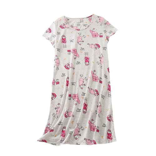 FGUUTYM Women's Nightgown Women's Plus Size Cute Home Clothes Knitted Cotton Sweet and Short Sleeved Round Neck Pajamas Camisón Mono Mujer, c, M