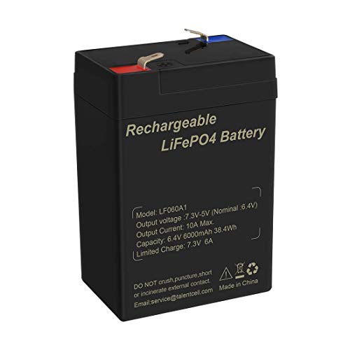 TalentCell 6V 6Ah LiFePO4Battery Wiederaufladbar,2000 Deep-Cycle Wartungsfrei 6V 6 Ah Geeignet für Notstrombeleuchtung, Kinderspielzeugautos, Camping