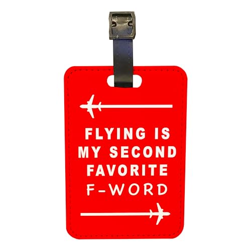 Luggage Tag with "Flying" Quote, Red Faux Leather
