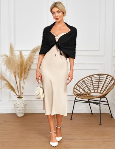 BB&KK Womens Knitted Shawl Wraps Winter Bridal Wedding Stole Shrug Party Shoulder Cream Scarf Wrap Warm Dress Cover Up2