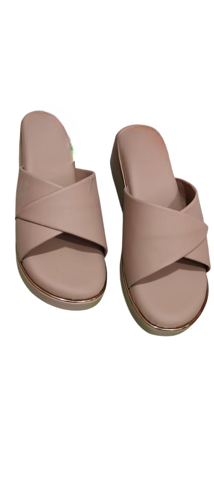 Nandu Boot House Women Cross-Strap Wedge Slide Sandal Soft upper stylish embellishment & laser cut upper design Sandals for Women & Girls-image-48