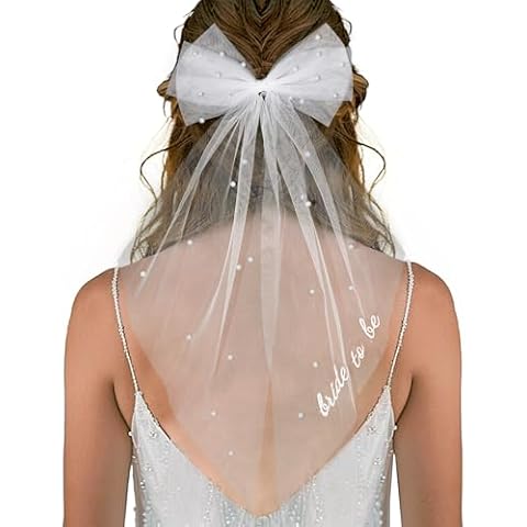 Bride to Be Bridal Wedding Veils Bachelorette Party Accessories Bridal Pearl Hair Bow Veil for Women and Girls Bridal Shower Bridal Bridesmaid Gift Cover