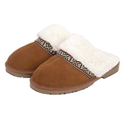Jessica Simpson Women's Genuine Suede Plush Slip On Scuff House Slipper with Indoor/Outdoor