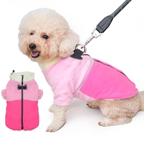 Vecomfy 2 Layers Fleece Dog Sweater with Strong Harness Built in 2 D-Rings Puppy Coat for Small Dogs,Warm Dog Jacket for Winter Cold Weather,Pink M