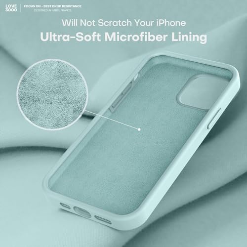 Image of LOVE 3000 Designed for iPhone 12 Case /iPhone 12 Pro Case, Premium Silicone with [Soft Anti-Scratch Microfiber Lining] Shockproof Protective Phone Case for Men Women Girls 6.1 inch, Mint