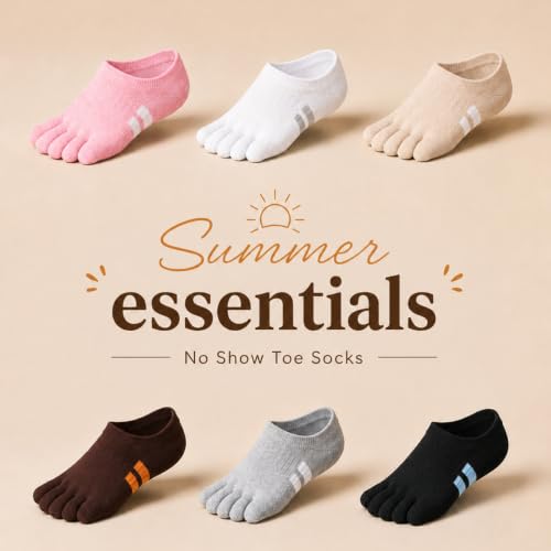 Image of soxsense Cushion No Show Toe Socks For Women Five Finger Socks Low Cut Athletic Running Socks 4 Pairs