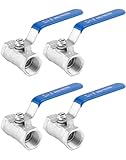 QWORK 1/2 Inch NPT Stainless Steel Ball Valve, 4 Pack Standard Port for Water, Oil, and Gas