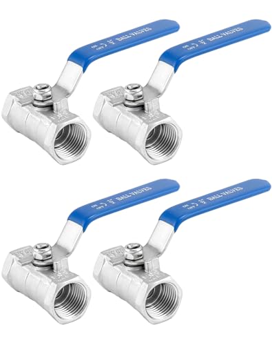 QWORK 1/2 Inch NPT Stainless Steel Ball Valve, 4 Pack Standard Port for Water, Oil, and Gas