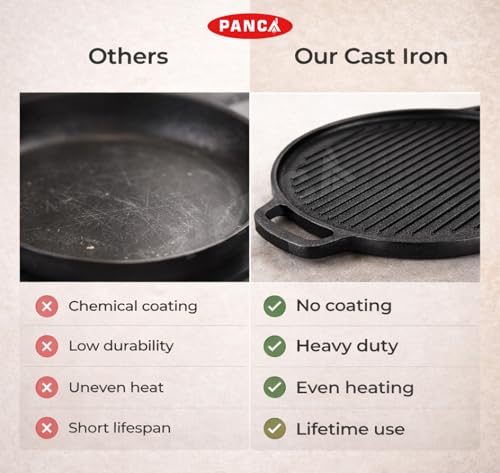 Image of PANCA Pre-Seasoned Cast Iron Dosa Tawa 30 cm | Heavy Roti /Chapati Tawa for Gas & Induction | Chemical-Free, Naturally Non-Stick Pan (2 in 1 Grill Tawa)