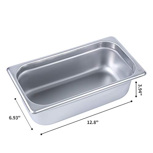 Aplancee Steam Pan 1/3 Size x 4 Inch Deep 6 Pack NSF Stainless Steel Anti-Jamming Food Cooking Pan (More Sizes & Lid Options)