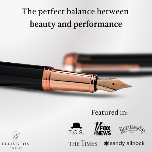 Image of Ellington Pens Luxury Fountain Pen Set - Extra Fine Nib- Includes 3 Ink Cartridges, Refillable Ink Converter, Gift Box- Fountain Pens For Writing, Calligraphy, Journaling, Sketching (Midnight Rose)