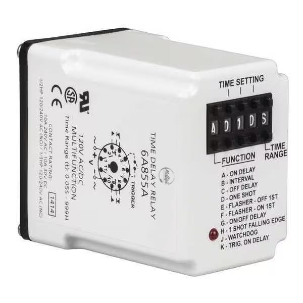 Time Delay Relay, 120VAC, 10A, DPDT, Mfr: 6A855-A