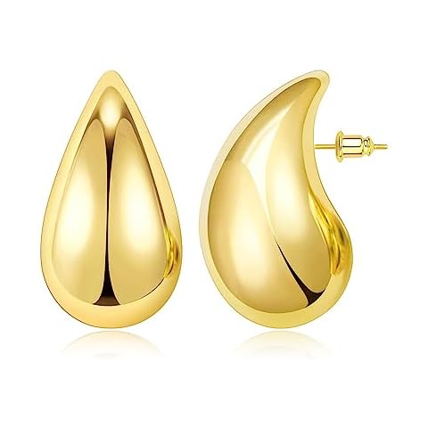 WOWSHOW Chunky Gold Hoop Earrings for Women, Teardrop Dupes Earrings Lightweight Waterdrop Hoops Earrings with 14K Gold Plated Hypoallergenic Fashion Earrings for Women Cover