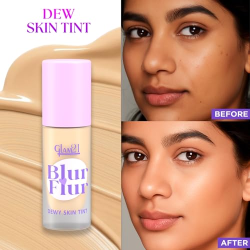 Image of Glam21 Blur Flur Dewy Skin Tint Foundation |Luminous Finish, Lightweight, Waterproof & SPF30 |Featherlight & Buildable | Infused with Hyaluronic Acid, Niacinamide & Vitamin C | 30gm,Rose Ivory-02