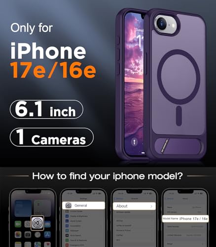 Image of Magnetic Compatible with iPhone 17e Case & iPhone 16e Case,[Built-in Invisible Kickstand][Compatible with MagSafe][Military Grade Shockproof] Slim Translucent Matte Case for iPhone 16e /17e 6.1 inch
