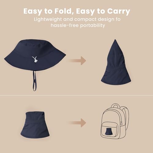 Konssy Baby Sun Hat 2 Pack, UPF 50+ Infant Bucket Hat, Summer Beach Hats with Wide Brim Adjustable Chin Strap, Soft-Lined - image 4