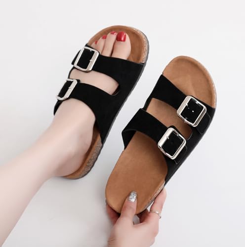 Womens Sandals Cork Footbed Slide Comfortable Summer Beach Shoes Suede Leather with Arch Support Slippers Adjustable Buckle Rubber Sole4