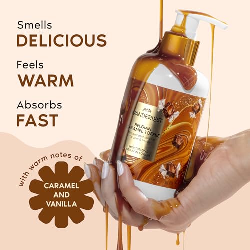 Image of Nykaa Wanderlust Belgian Caramel Toffee Moisturising Body Lotion, 250 ml |Caramel & Vanilla | Lightweight, Long-Lasting Moisturisation| Vegan, Paraben-Free I Suitable for All Skin Types